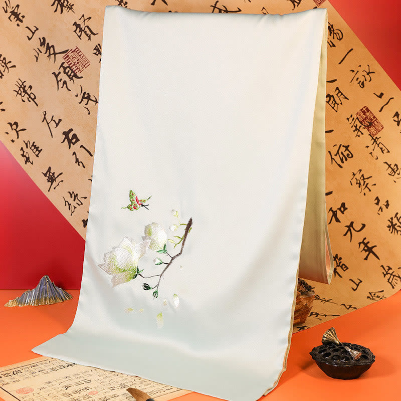 Embroidered Bamboo and Butterfly Meditation Shawl Wrap