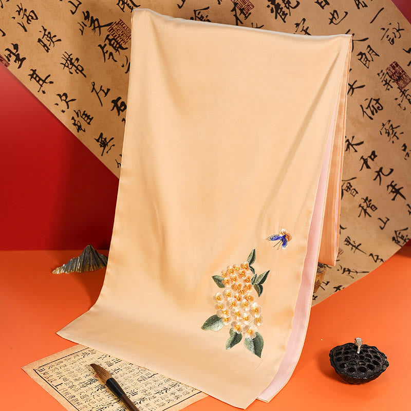 Embroidered Bamboo and Butterfly Meditation Shawl Wrap