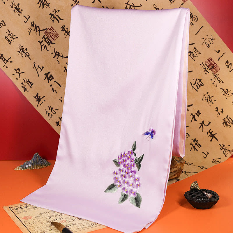 Embroidered Bamboo and Butterfly Meditation Shawl Wrap