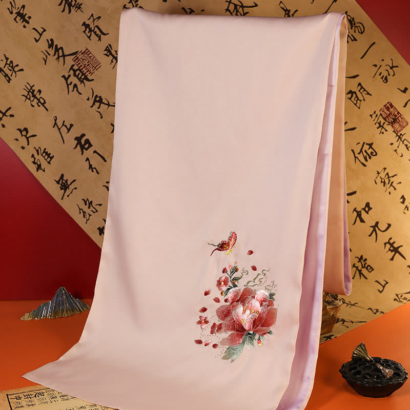 Embroidered Bamboo and Butterfly Meditation Shawl Wrap