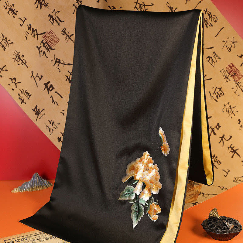 Embroidered Bamboo and Butterfly Meditation Shawl Wrap