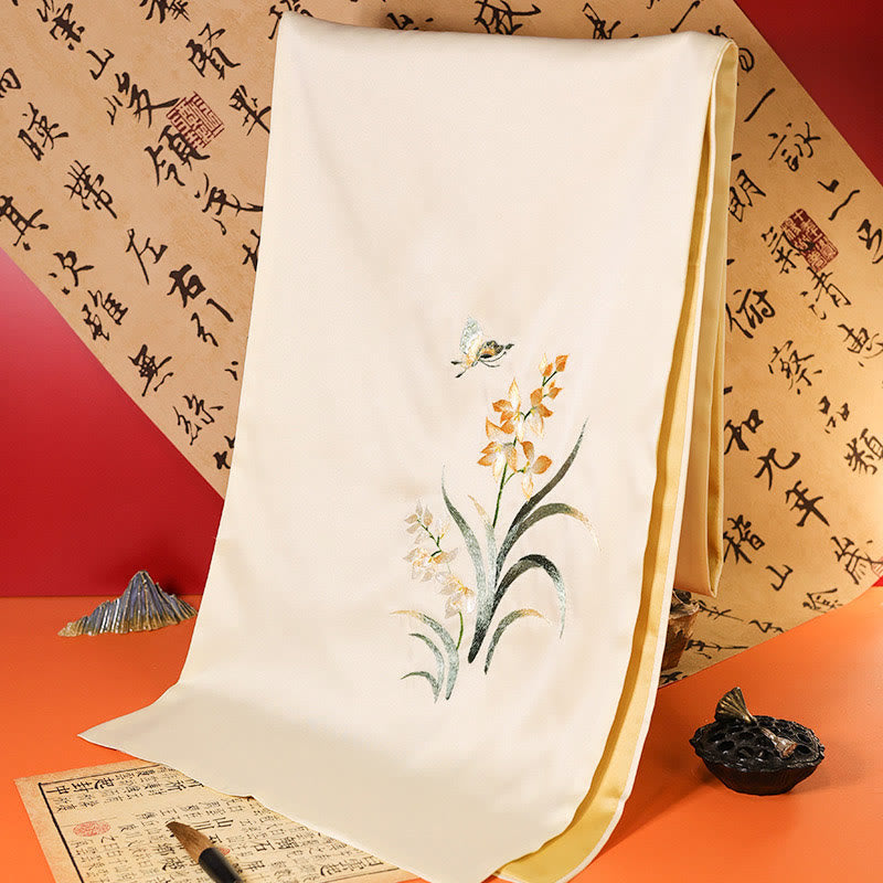 Embroidered Bamboo and Butterfly Meditation Shawl Wrap