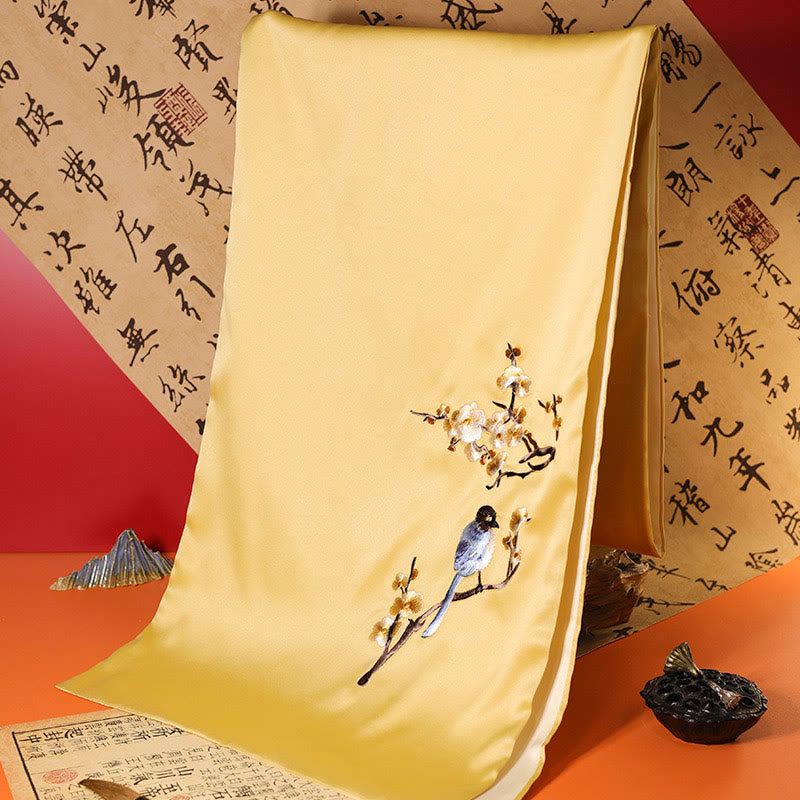 Embroidered Bamboo and Butterfly Meditation Shawl Wrap