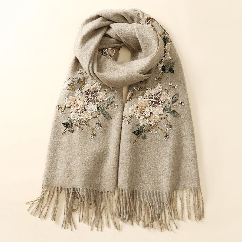 Tactile Wool Embroidered Floral Meditation Wrap Shawl