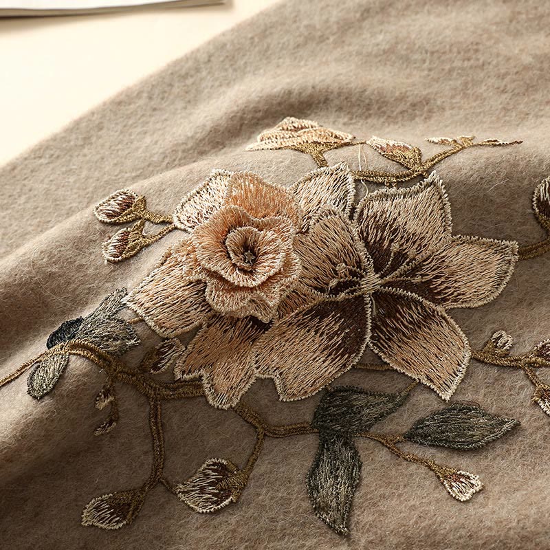 Tactile Wool Embroidered Floral Meditation Wrap Shawl