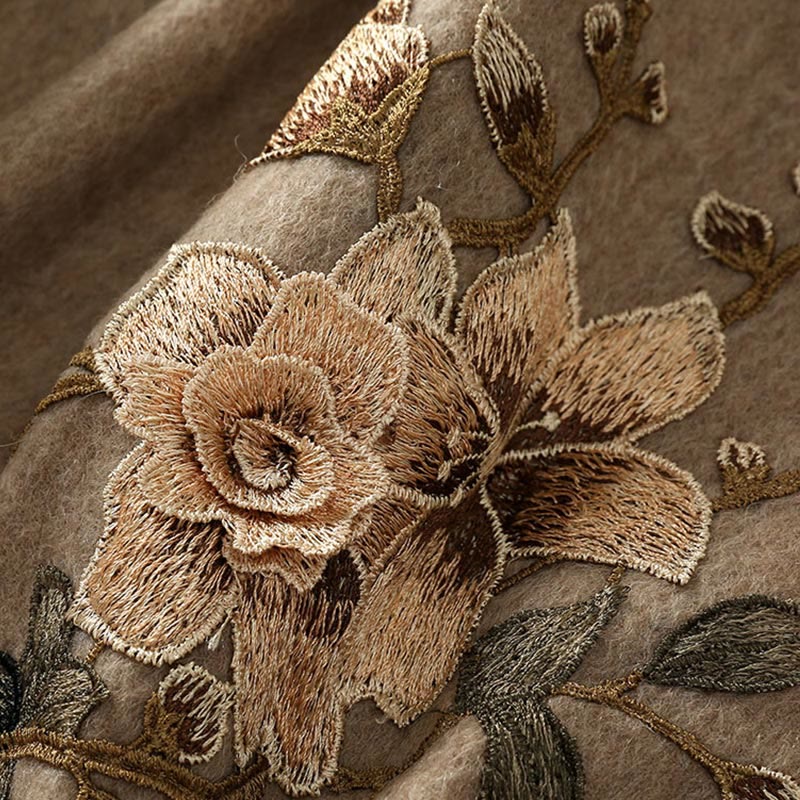 Tactile Wool Embroidered Floral Meditation Wrap Shawl