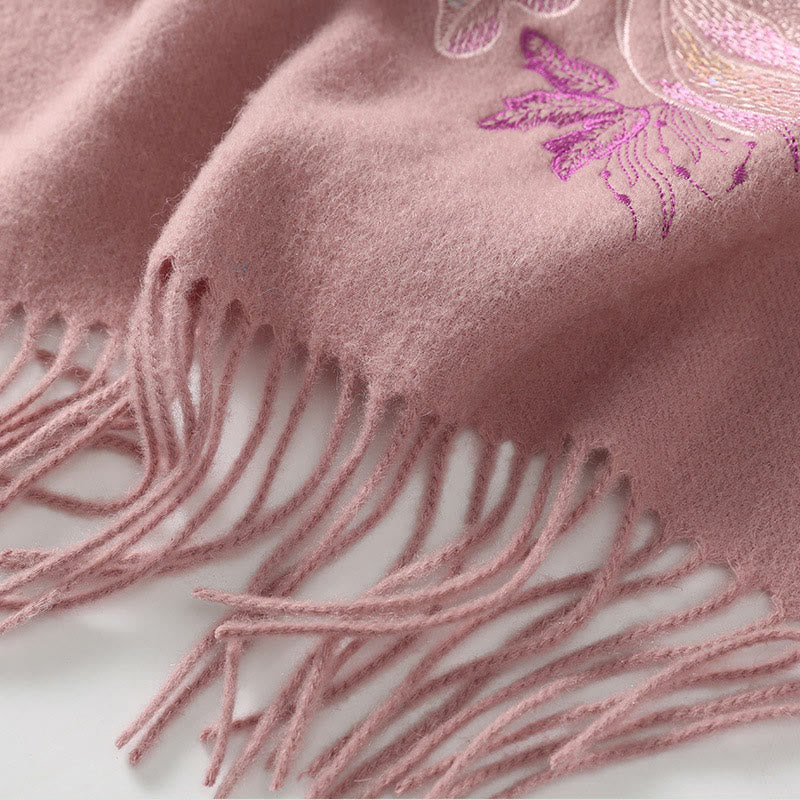 Wool Shawl Flower Sequin Embroidery Tassel Winter Cozy Travel Scarf Wrap