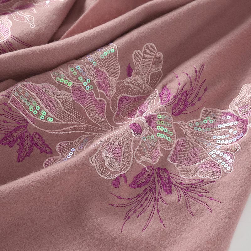Wool Shawl Flower Sequin Embroidery Tassel Winter Cozy Travel Scarf Wrap