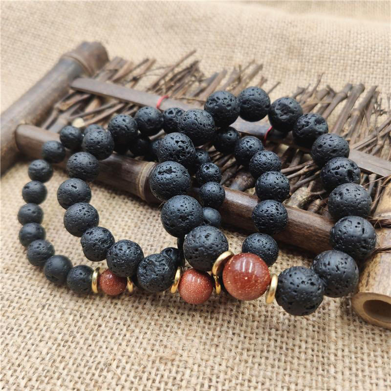 Lava Rock Goldstone Blue Sandstone Healing Bracelet