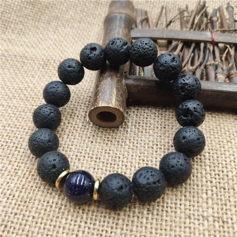 Lava Rock Goldstone Blue Sandstone Healing Bracelet