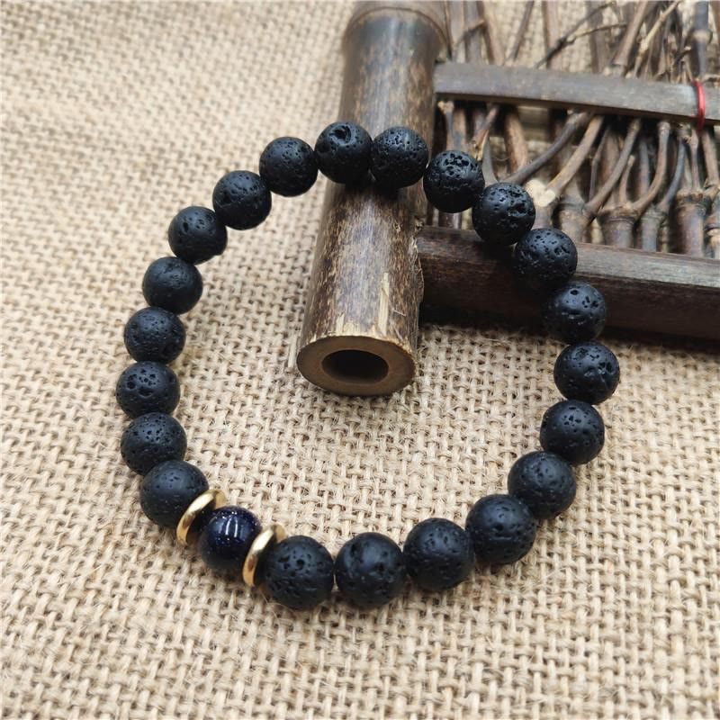 Lava Rock Goldstone Blue Sandstone Healing Bracelet