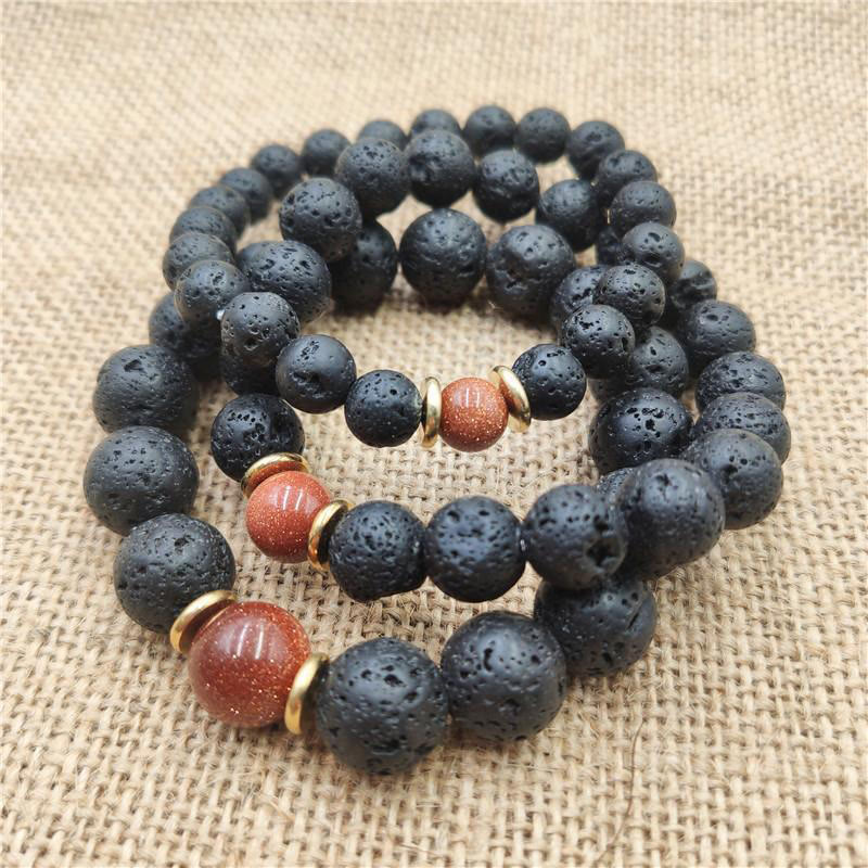 Lava Rock Goldstone Blue Sandstone Healing Bracelet