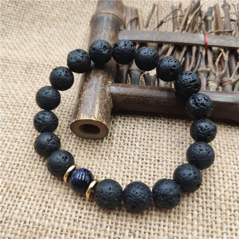 Lava Rock Goldstone Blue Sandstone Healing Bracelet