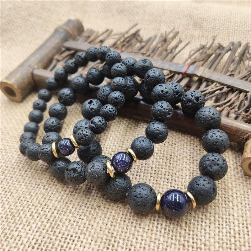 Lava Rock Goldstone Blue Sandstone Healing Bracelet