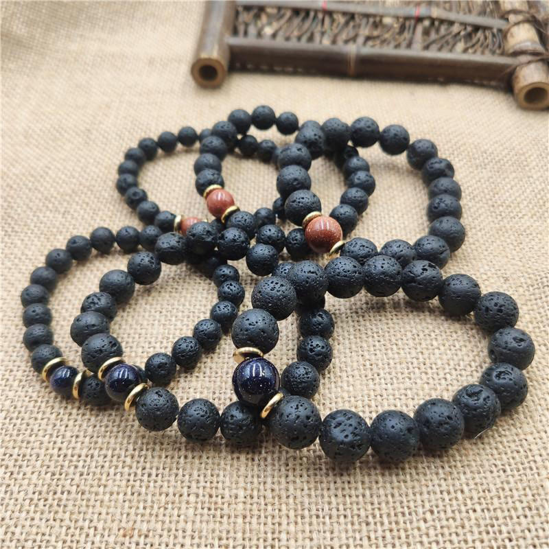 Lava Rock Goldstone Blue Sandstone Healing Bracelet