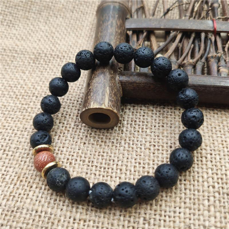 Lava Rock Goldstone Blue Sandstone Healing Bracelet