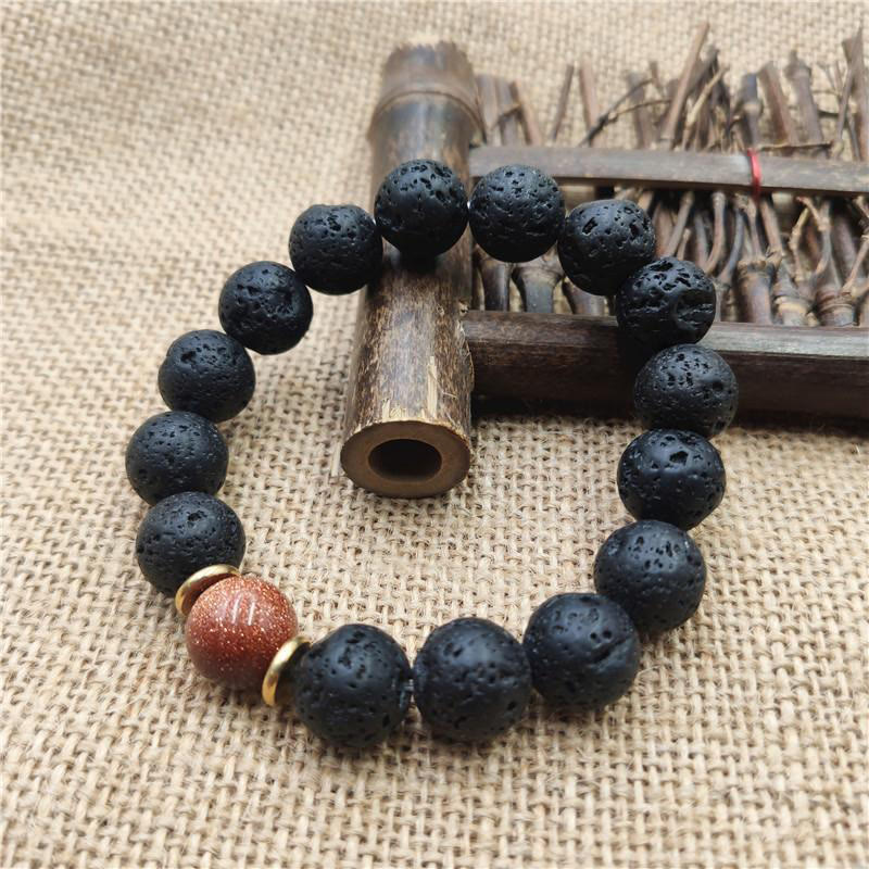 Lava Rock Goldstone Blue Sandstone Healing Bracelet