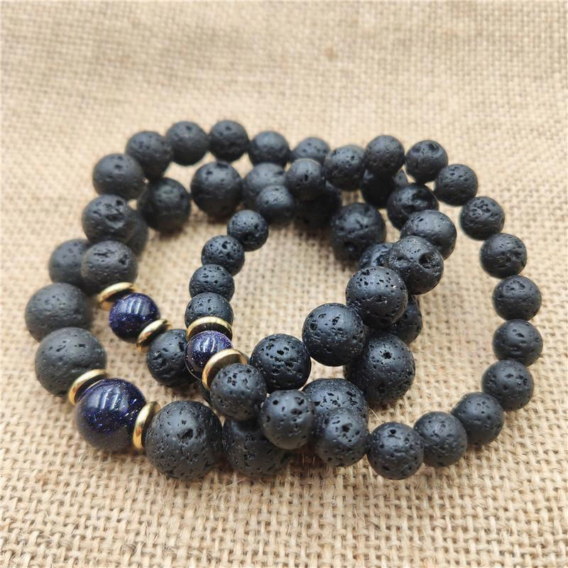 Lava Rock Goldstone Blue Sandstone Healing Bracelet