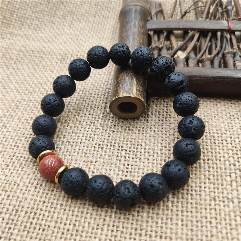 Lava Rock Goldstone Blue Sandstone Healing Bracelet