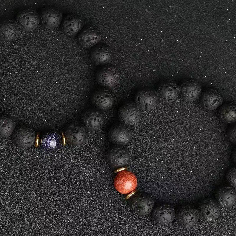Lava Rock Goldstone Blue Sandstone Healing Bracelet