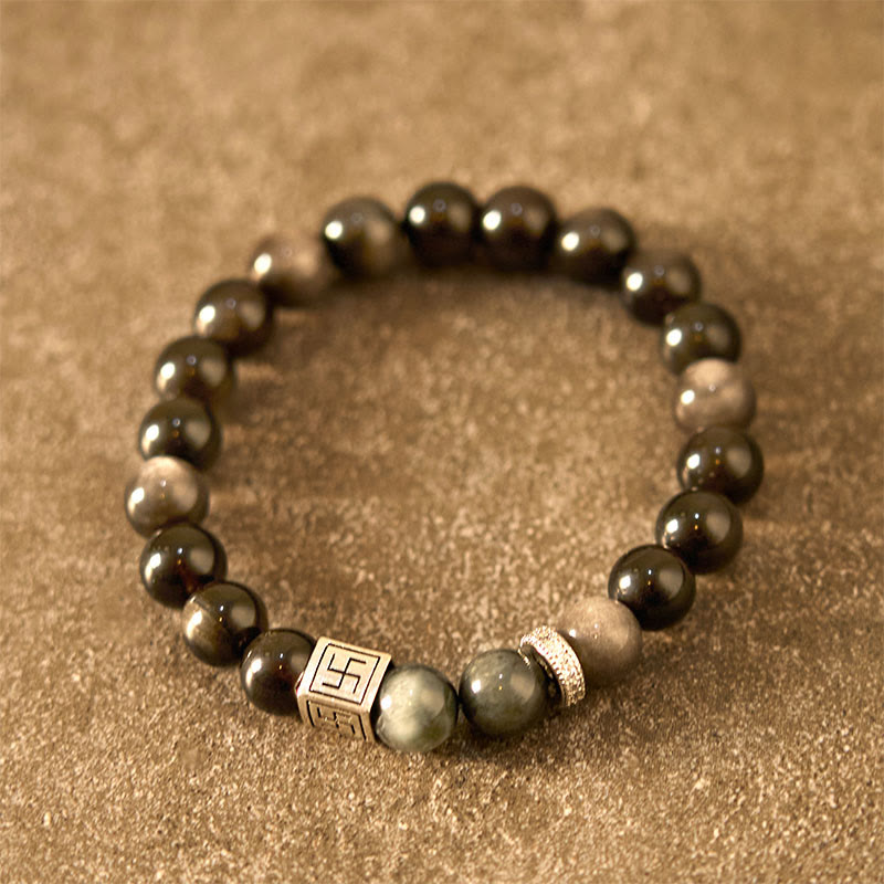 Black Obsidian Eagle's Eye Stone Strength Courage Bracelet
