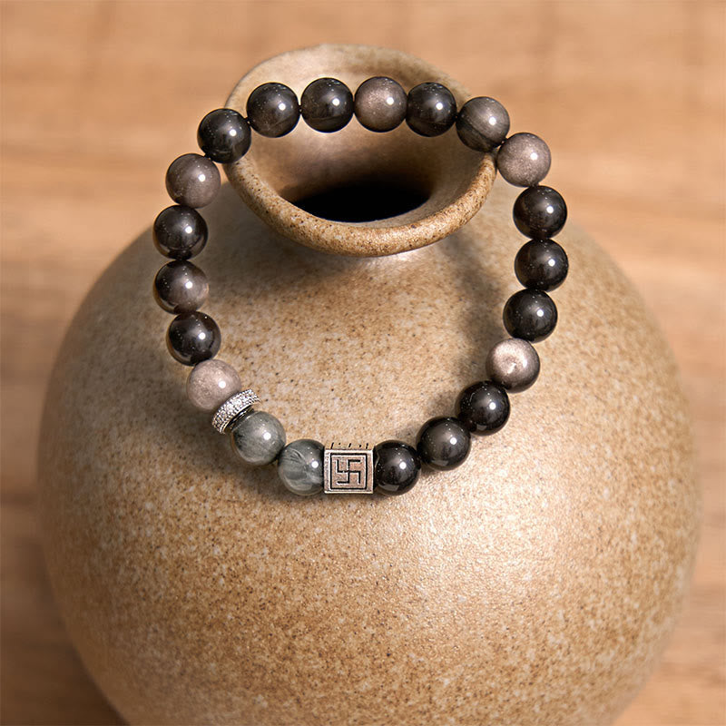 Black Obsidian Eagle's Eye Stone Strength Courage Bracelet