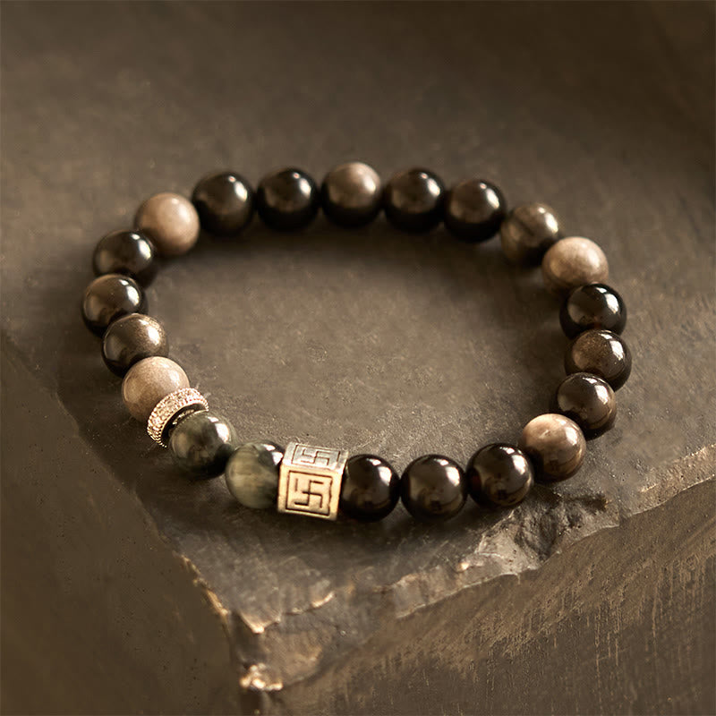Black Obsidian Eagle's Eye Stone Strength Courage Bracelet