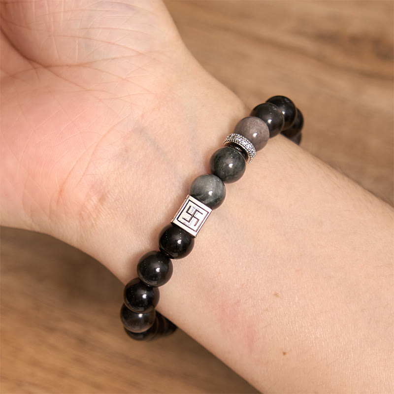 Black Obsidian Eagle's Eye Stone Strength Courage Bracelet