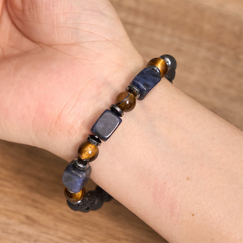 Various Crystals Cube Amethyst Lava Rock Support Bracelet