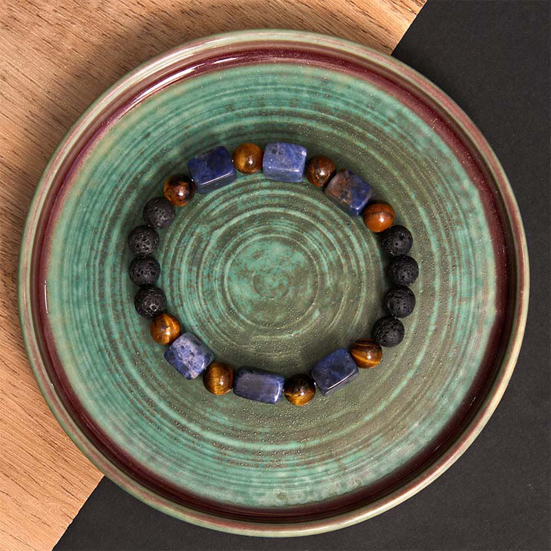 Various Crystals Cube Amethyst Lava Rock Support Bracelet