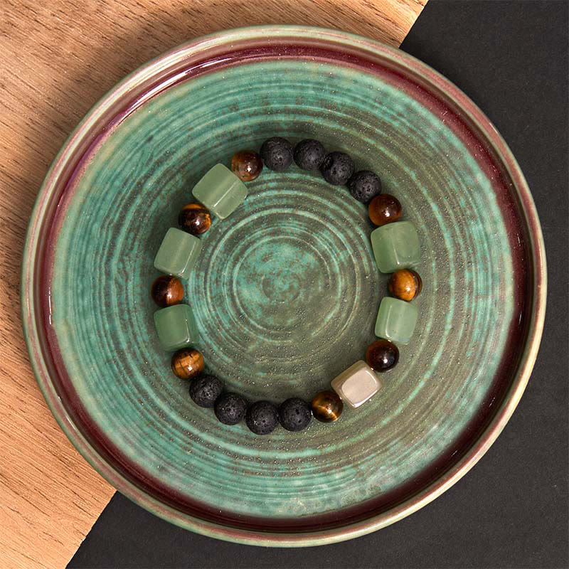 Various Crystals Cube Amethyst Lava Rock Support Bracelet