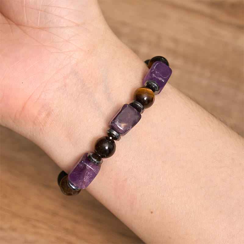 Various Crystals Cube Amethyst Lava Rock Support Bracelet