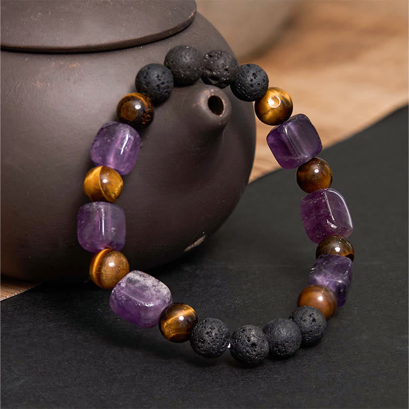 Various Crystals Cube Amethyst Lava Rock Support Bracelet