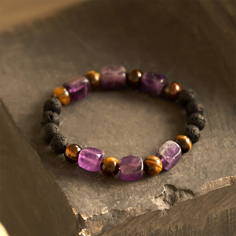Various Crystals Cube Amethyst Lava Rock Support Bracelet
