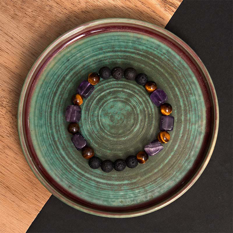 Various Crystals Cube Amethyst Lava Rock Support Bracelet