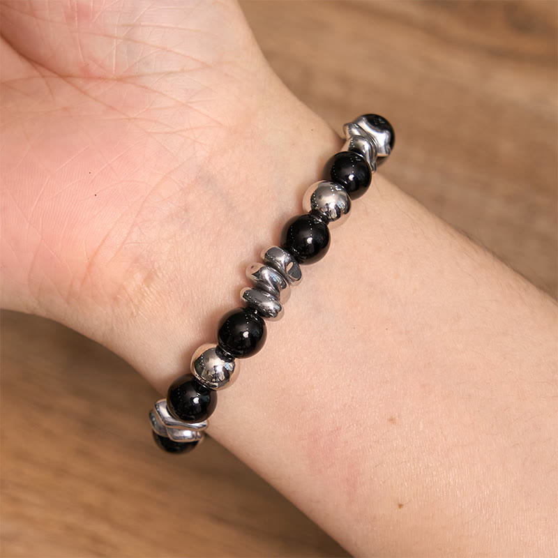 Matte Black Onyx and Titanium Steel Beaded Grounding Bracelet
