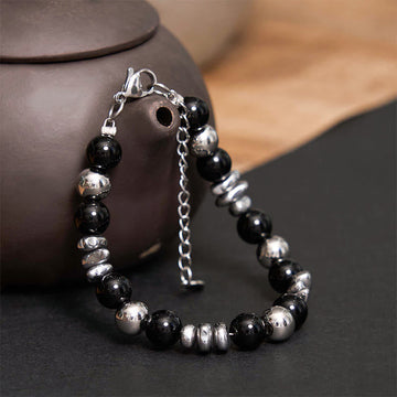 Matte Black Onyx and Titanium Steel Beaded Grounding Bracelet