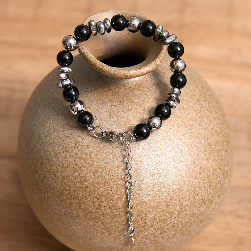 Matte Black Onyx and Titanium Steel Beaded Grounding Bracelet