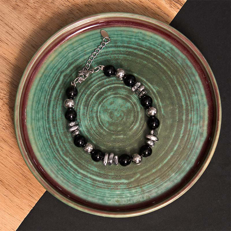 Matte Black Onyx and Titanium Steel Beaded Grounding Bracelet