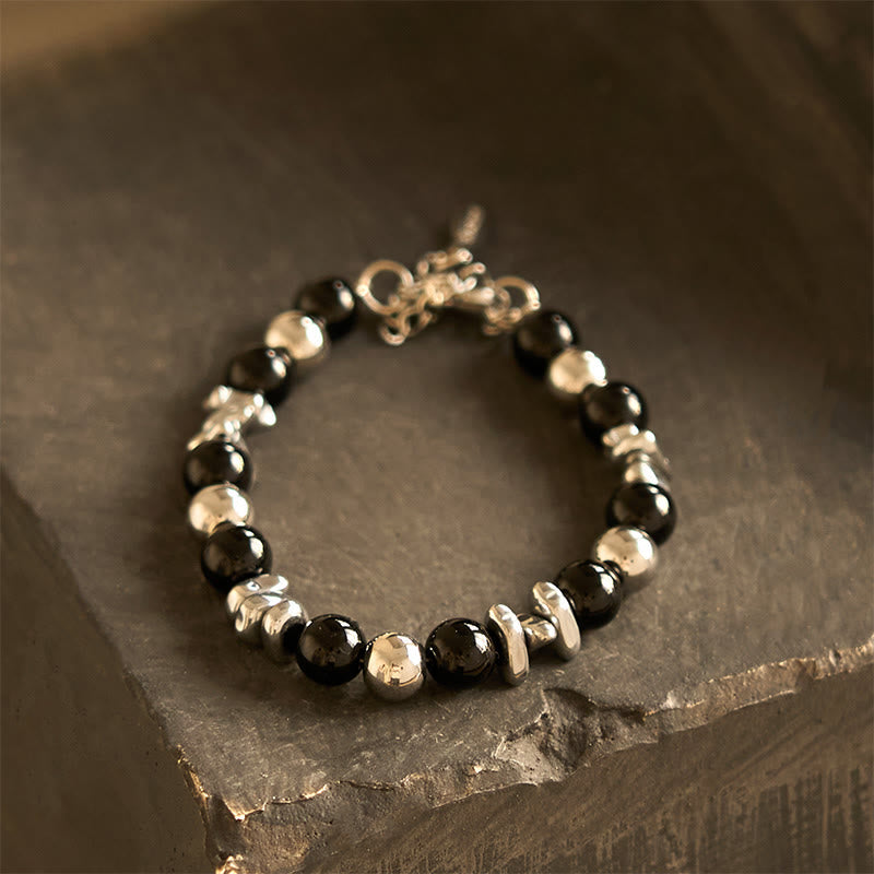 Matte Black Onyx and Titanium Steel Beaded Grounding Bracelet