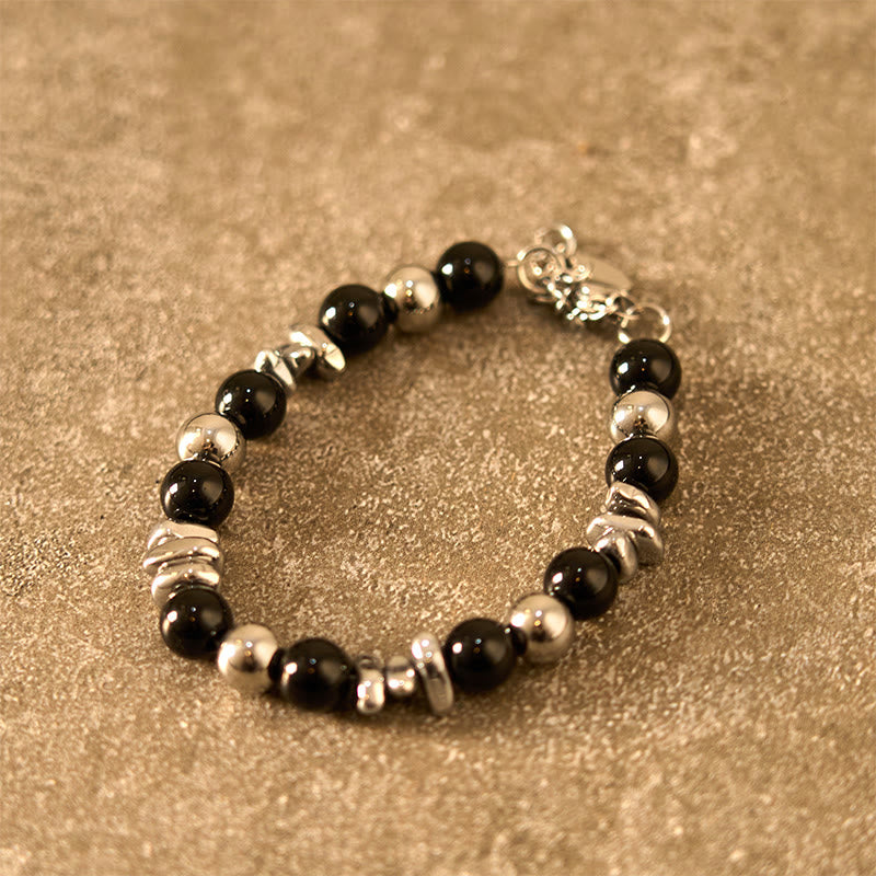 Matte Black Onyx and Titanium Steel Beaded Grounding Bracelet
