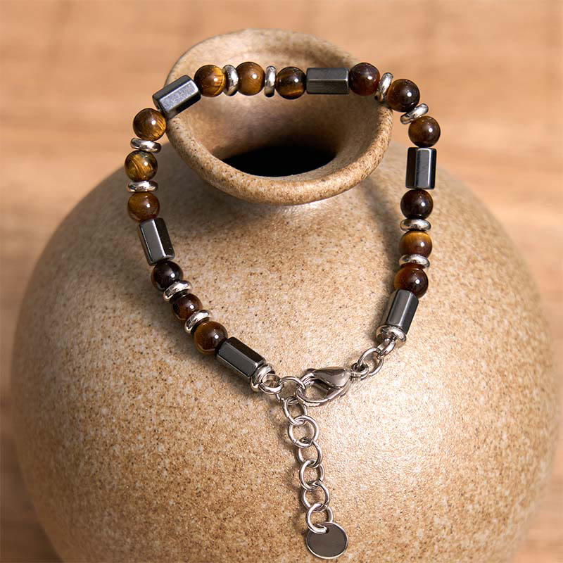 Tiger Eye Hematite Strength Buckle Chain Bracelet