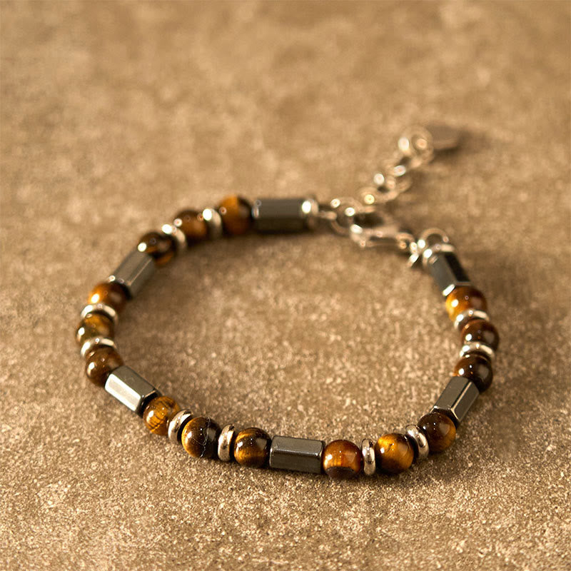 Tiger Eye Hematite Strength Buckle Chain Bracelet