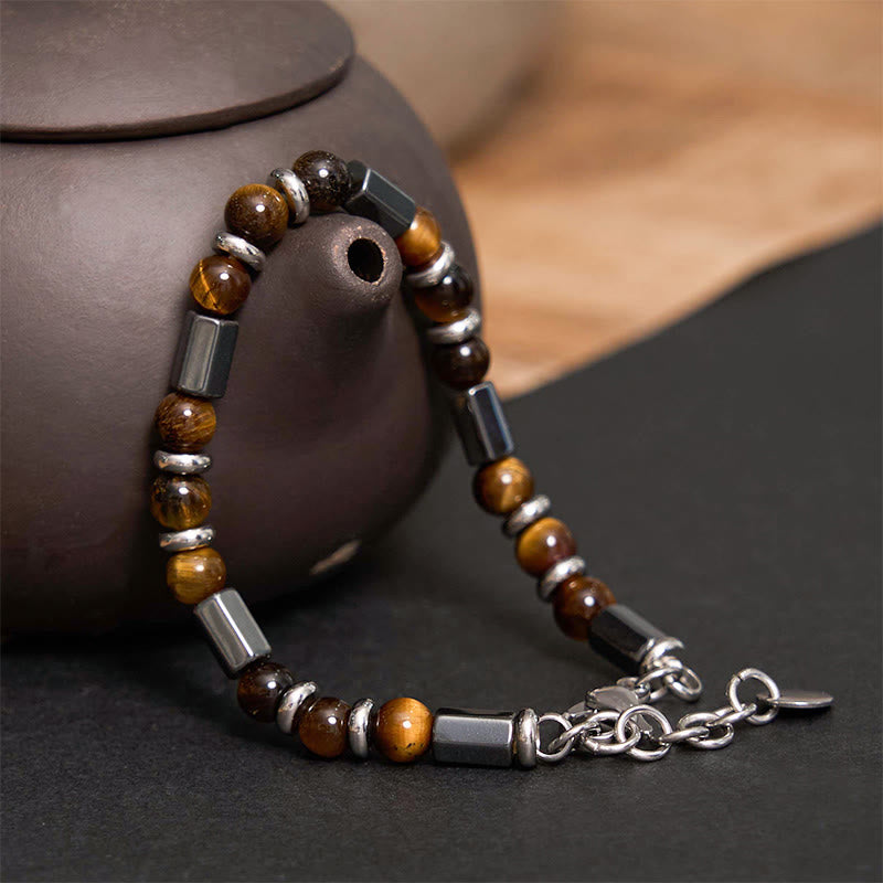 Tiger Eye Hematite Strength Buckle Chain Bracelet