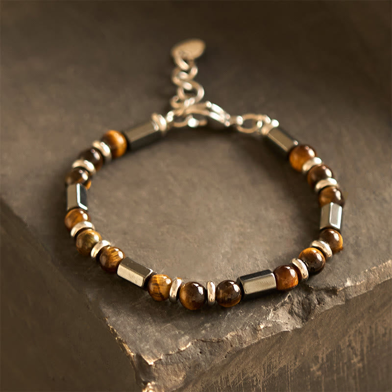 Tiger Eye Hematite Strength Buckle Chain Bracelet