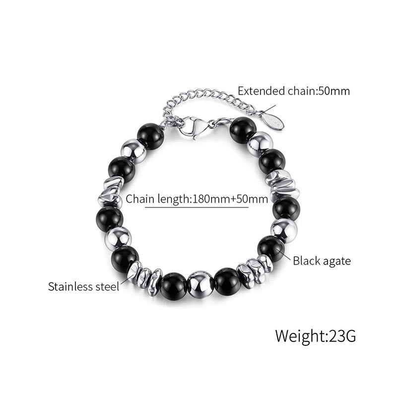 Matte Black Onyx and Titanium Steel Beaded Grounding Bracelet