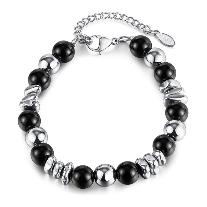 Matte Black Onyx and Titanium Steel Beaded Grounding Bracelet