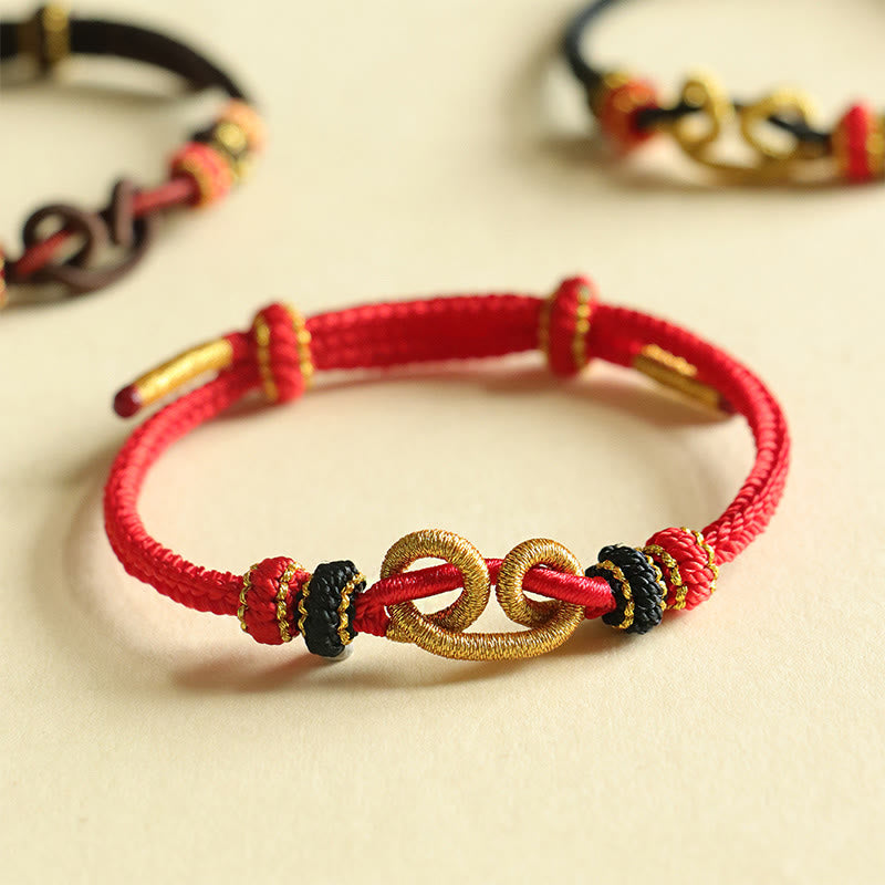 Handmade Braided Red String Bracelet with Sycee Ingot Pattern