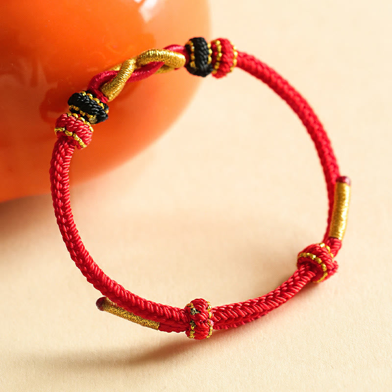 Handmade Braided Red String Bracelet with Sycee Ingot Pattern