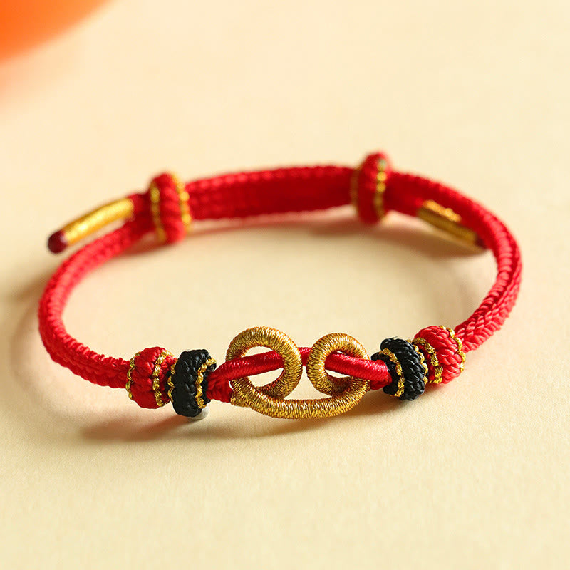 Handmade Braided Red String Bracelet with Sycee Ingot Pattern